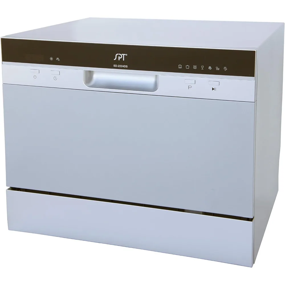 Compact Countertop Dishwasher with Delay Start - Portable Dishwasher with Stainless Steel Interior