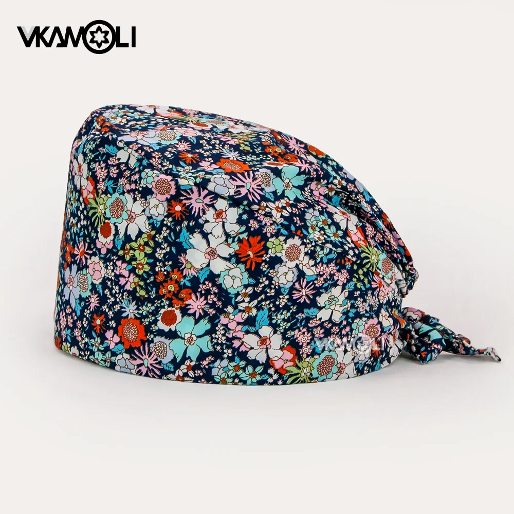 Nuove Donne Scrub protezione Del Fiore Stampato gorros quirofano mujer stampa traspirante regolabile pet di lavoro negozio di cappelli cappelli di bellezza