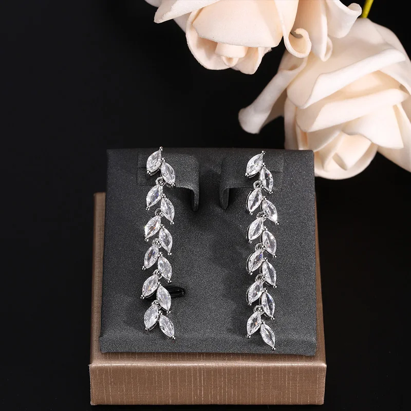 Emmaya Trendy Sieraden Ontwerp Romantisch Salix blad Wit Goud Kleur AAA Kubieke Zirkoon Bruiloft Sieraden Sets Voor Bruiden Sieraden Cadeau