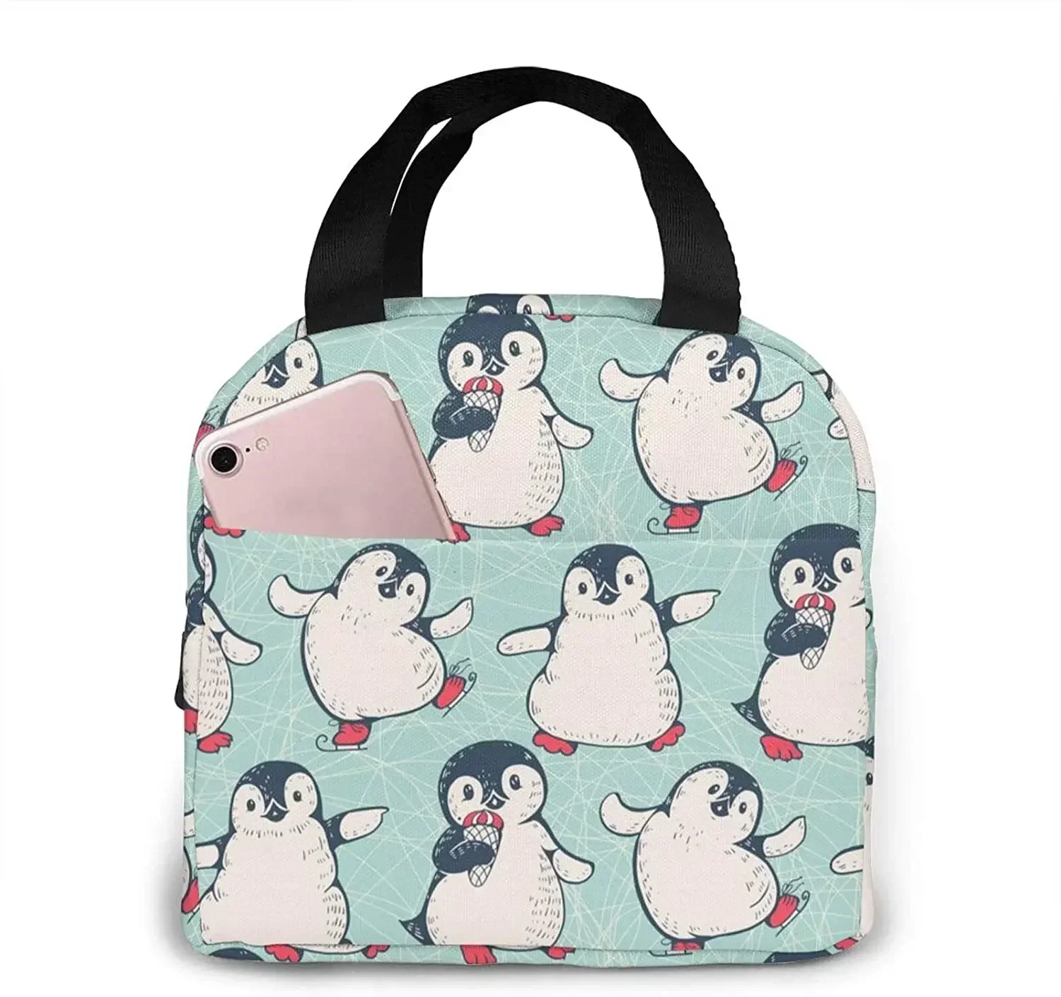 Penguins Insulated Lunch Box Reusable Cooler Tote Bag Waterproof Lunch Holder Lunch Bag Gift for Women Men Work Picnic Travel
