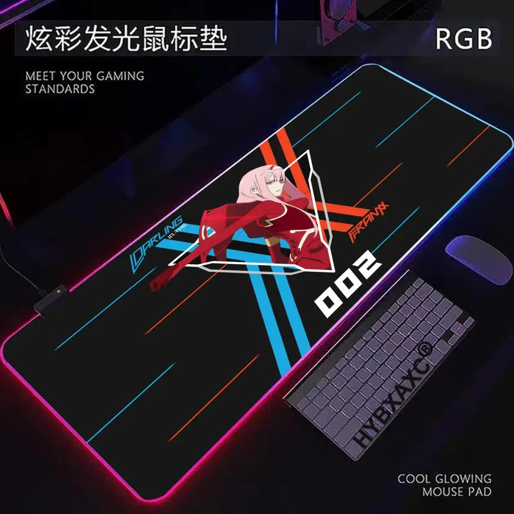 

RGB LED Darling In The FranXX Mouse Pad Non-slip Gaming Mousepad Gamer E-Sports Mouse Mat Game Mechanical Keyboard XXL Desk Mat