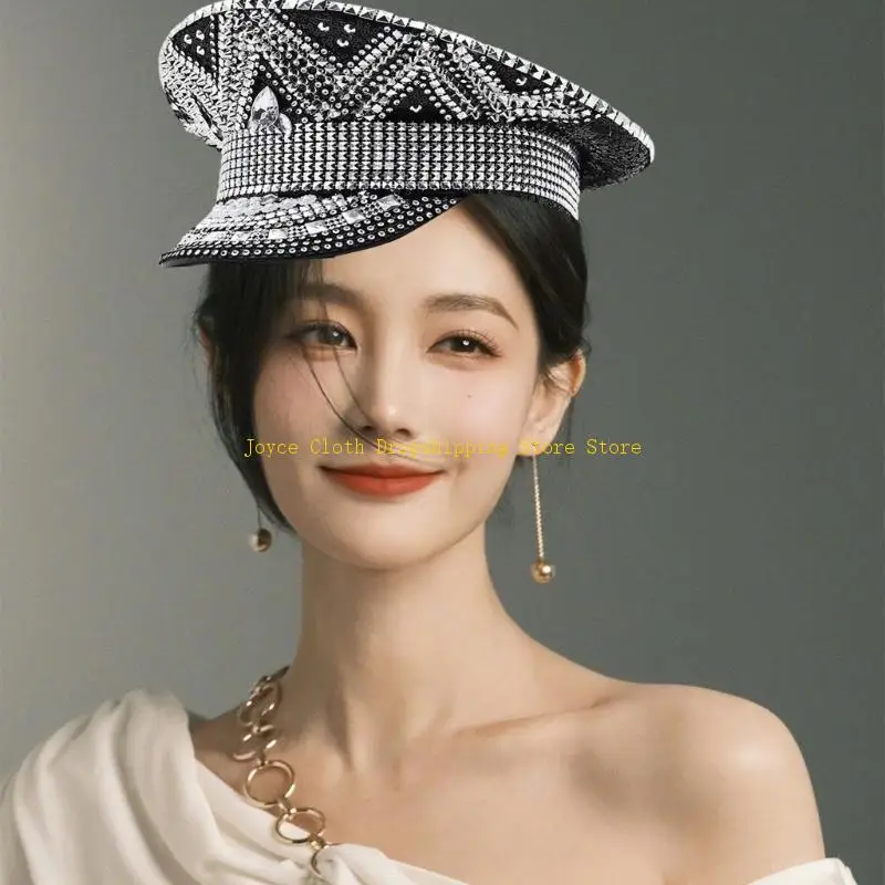 Woman Wedding Hat Bride Hat Shinning Stage Performances Military Cap 10CD