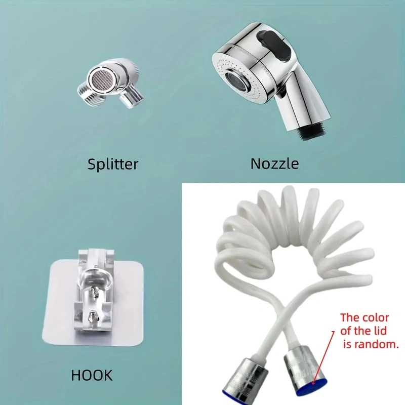 Handbrause-Set für Waschbecken, Chrom-Wasserhahn-Sprüher mit Verteiler & Selbstklebendem Halter für den Heimgebrauch