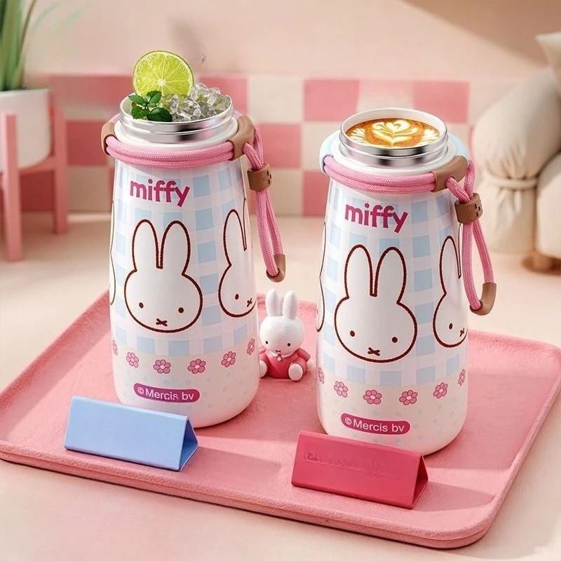 Miffy Kawaii Anime Ceramic Thermos Cup Handle Portable Straw Good Looks Double Drink Student Fashion Cute Exquisite Simple
