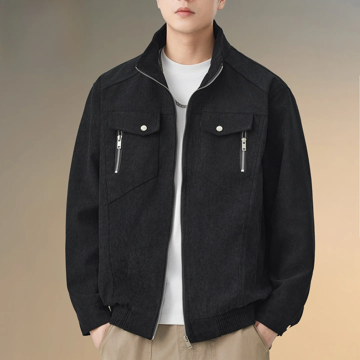 

Мужской винтажный кардиган Pierre Cardin в американском стиле, однотонный, с воротником-стойкой, на пуговицах, с множеством карманов, для активного отдыха и работы