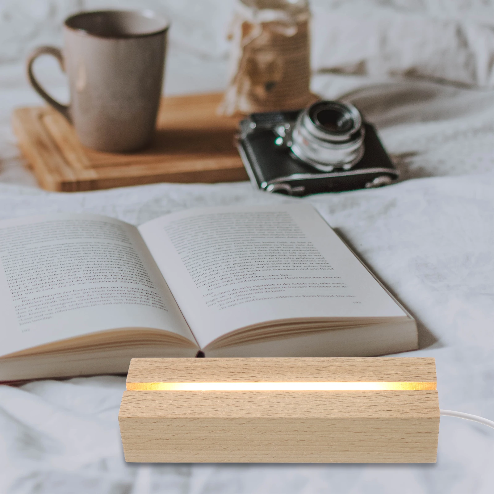 

LED Luminous Base 150mm Warm Light Beech Wood USB Powered Stripe Lamp Stand Lighting Board Decor Display Household for Lighting