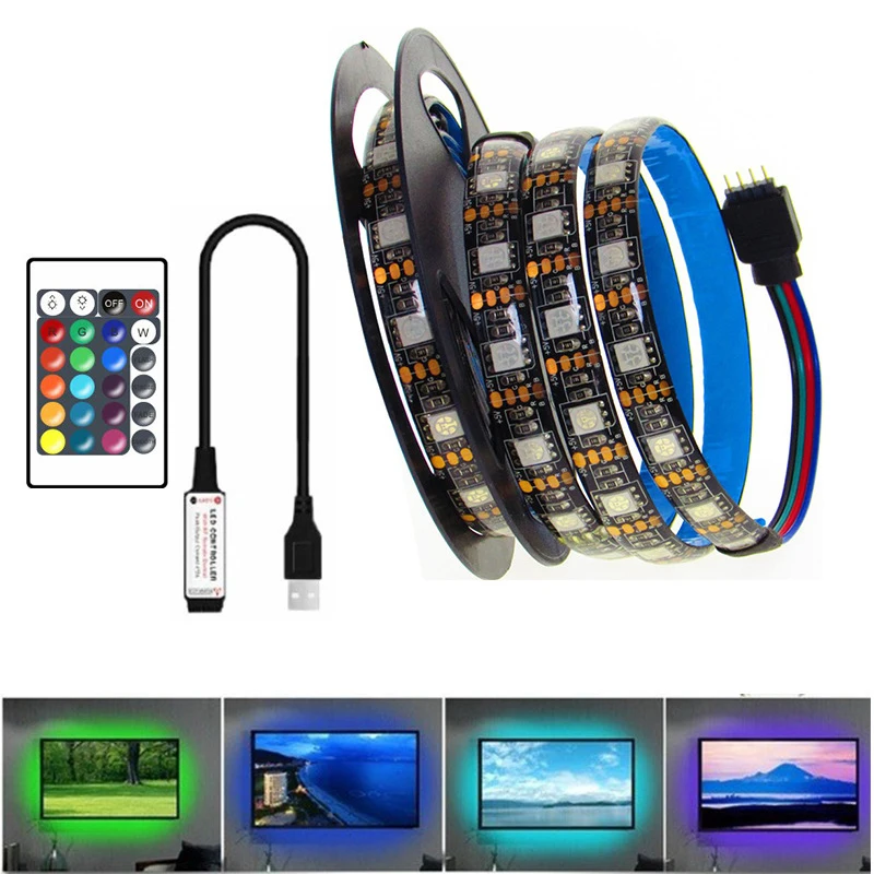 DC 5V RGB LED Strip USB Light Not Waterproof SMD 5050 0.5- 5M 5 V Volt TV PC Led Strip Light USB RGB Tape With Remote Controller