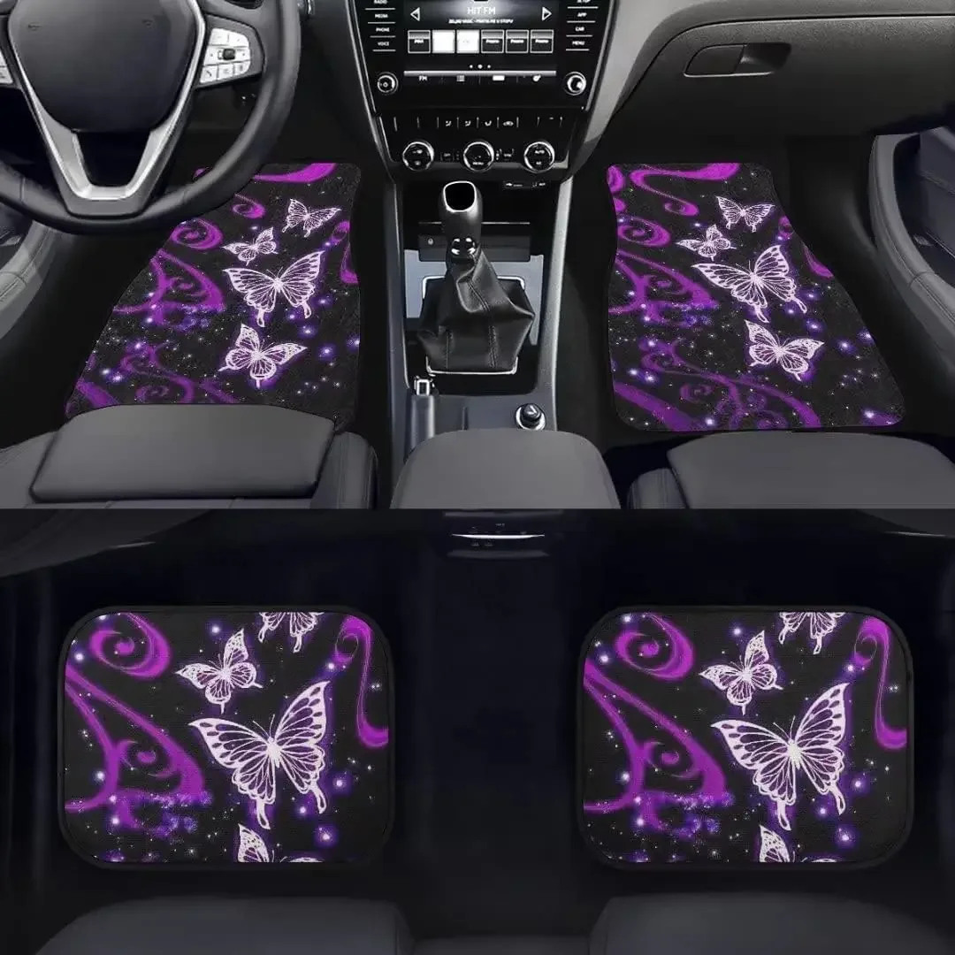 Car Floor Mats Cute Butterfly Purple Print Universal Fit Auto Carpet Set of 4 Front Rear Liners Protector