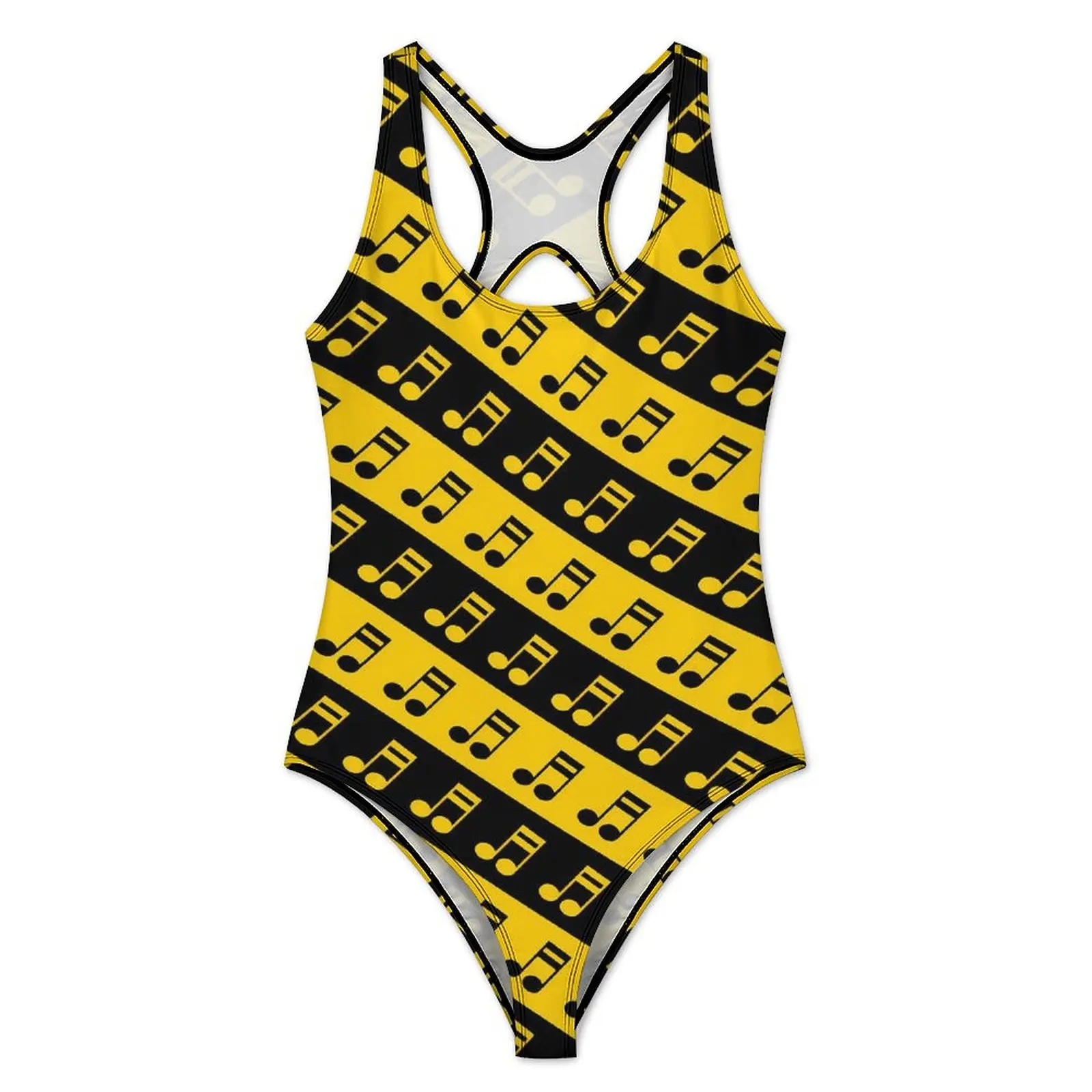 Music Notes Swimsuit Black And Yellow One Piece Swimwear Push Up Retro Bathing Suit Sexy Surfing Custom Beach Outfits