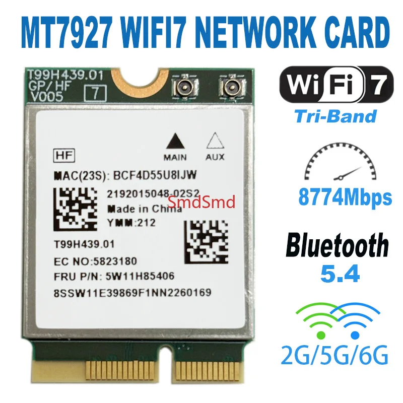MT7927 WiFi  CARD Gigabit Wifi7 MT7927 9220M Wireless Network Wifi Card Bluetooth 5.4 Tri-Band 2.4G/5G/6G Adapter