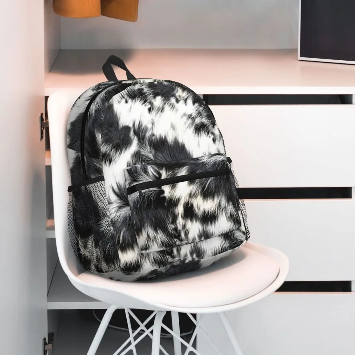 Stylish Cow Fur Cowhide Texture Cow Skin Print Pattern Student Backpack School Bag Hiking Travel Daypack for Men Women Bookbag