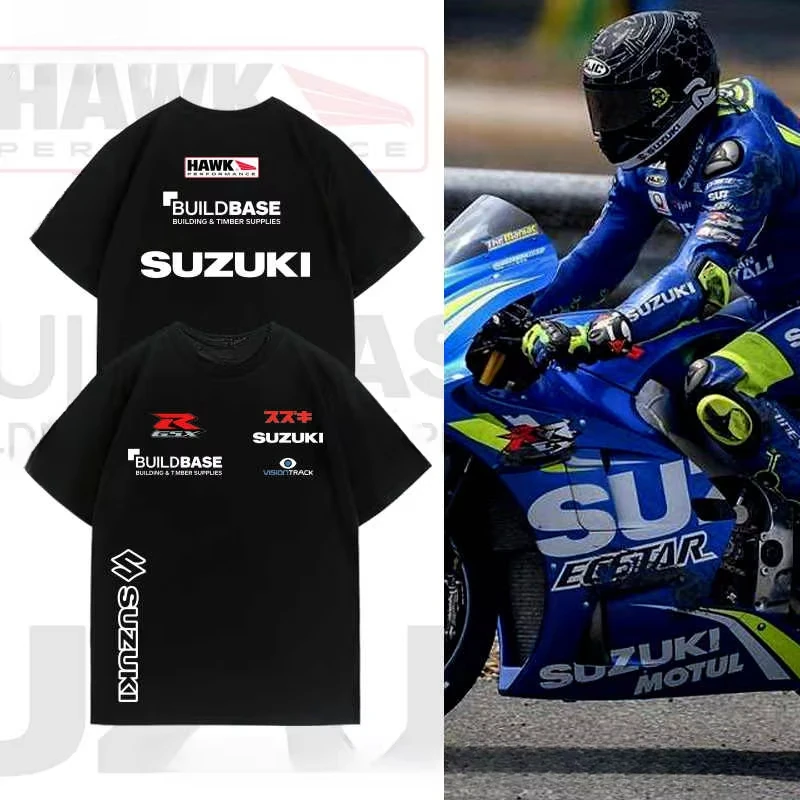 Suzuki MoToGP Team Cycling Wear Motorcycle Round Neck T-shirt Loose Short Sleeve Men and Women Pure Cotton Printing Summer