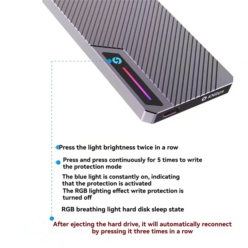 

Корпус для жесткого диска Qy-RGB, внешний корпус SATA к Type-C, 7 мм, HDD SSD, 10 Гбит/с, для NVME SATA M.2 2280 M, ключ B, ключ B/M