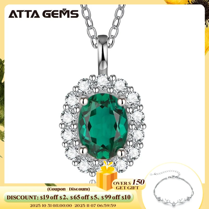 

ATTAGEMS, винтажное ожерелье из стерлингового серебра 925 пробы с овальной огранкой, искусственный изумруд, ожерелье с подвеской, ювелирные изделия, оптовая продажа