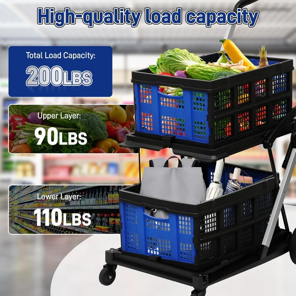 عربة تسوق متعددة الأغراض قابلة للطي بطبقتين مع عجلات لتسوق البقالة واستخدام المطبخ وأسواق المزارعين #2