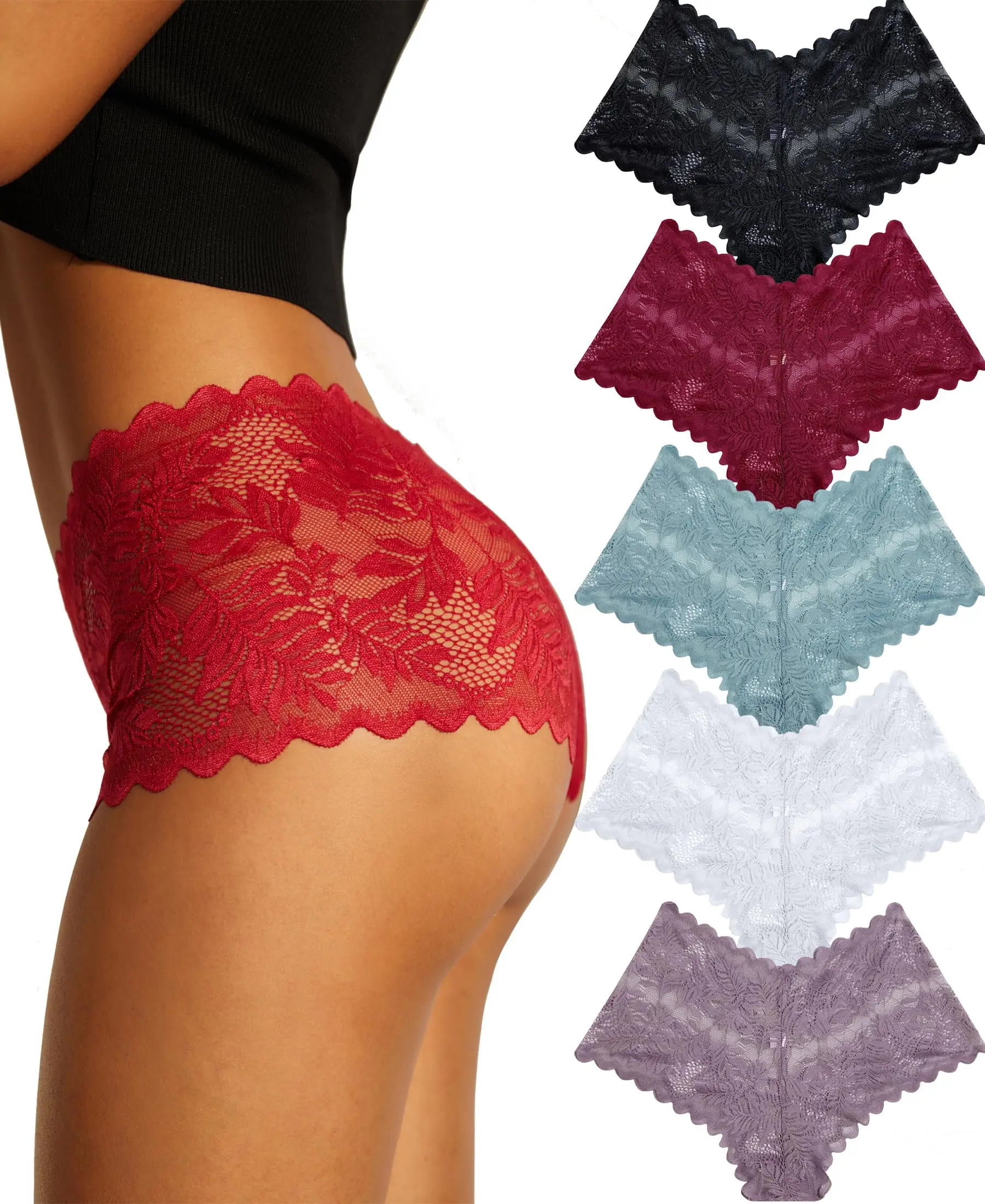 5 Pack Sexy Underwear for Women V-Waist Shorts Women' s Underwear Lightweight Soft Lace High Waist Panties