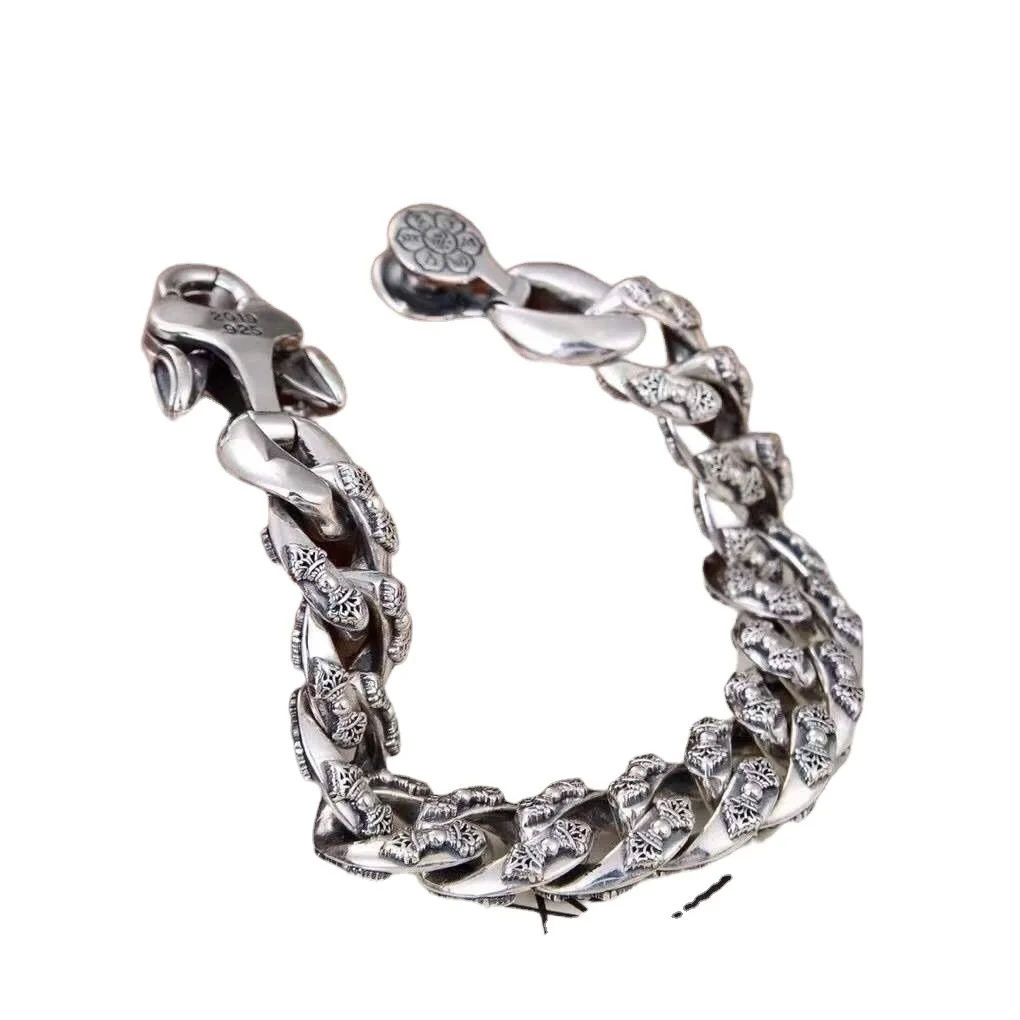 Wholesale s925 sterling silver vajra bracelet men's trendy domineering retro creative stylish hand jewelry silver chain