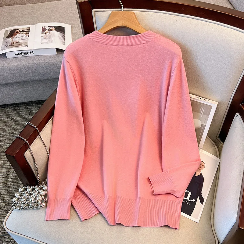 170Kg Plus Size Women's Bust 160 Spring Autumn Winter Loose Cardigan Sweater Knitted Jacket Black Pink 4XL 5XL 6XL 7XL 8XL 9XL