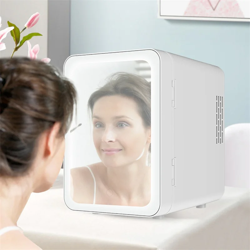 العناية بالبشرة الثلاجة 8L ماكياج التجميل الثلاجة مع LED ضوء مرآة برودة و دفئا الفريزر سيارة المنزل الاستخدام المزدوج المحمولة BX06