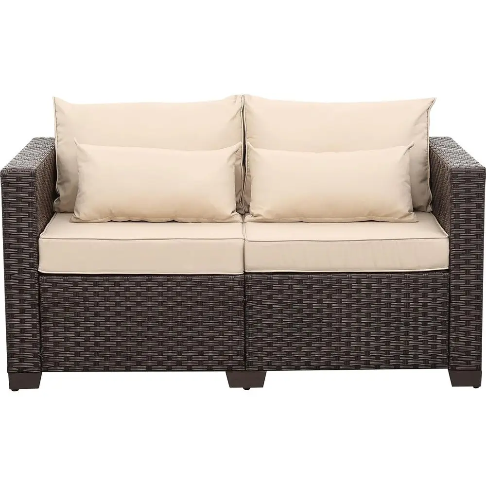 

Khaki 2-Seater Outdoor Loveseat Sofa with Anti-Slip Cushions, Lumbar Pillow, and Waterproof Cover