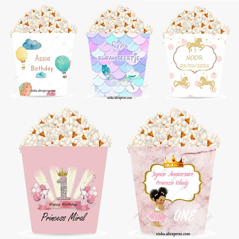 العرف ورقة صغيرة الفشار كأس صناديق الكرتون كعكة توبر تسمية مستديرة المعمودية فستان صندوق الأطفال حفلة عيد ميلاد الديكور #1