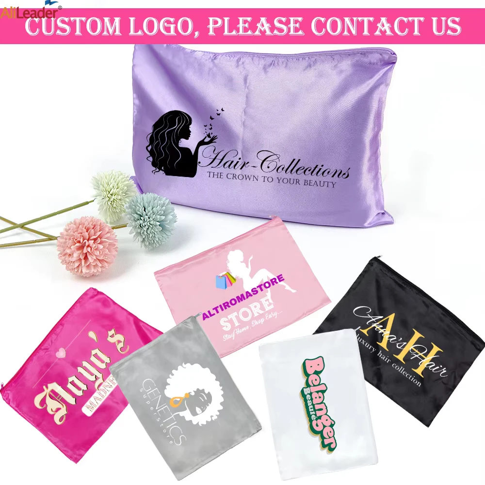 5/10 Pcs Satin Wig Storage Bags 25x35 Cm with Zipper Portable Travel Hair Extensions Case Customizable Logo Available