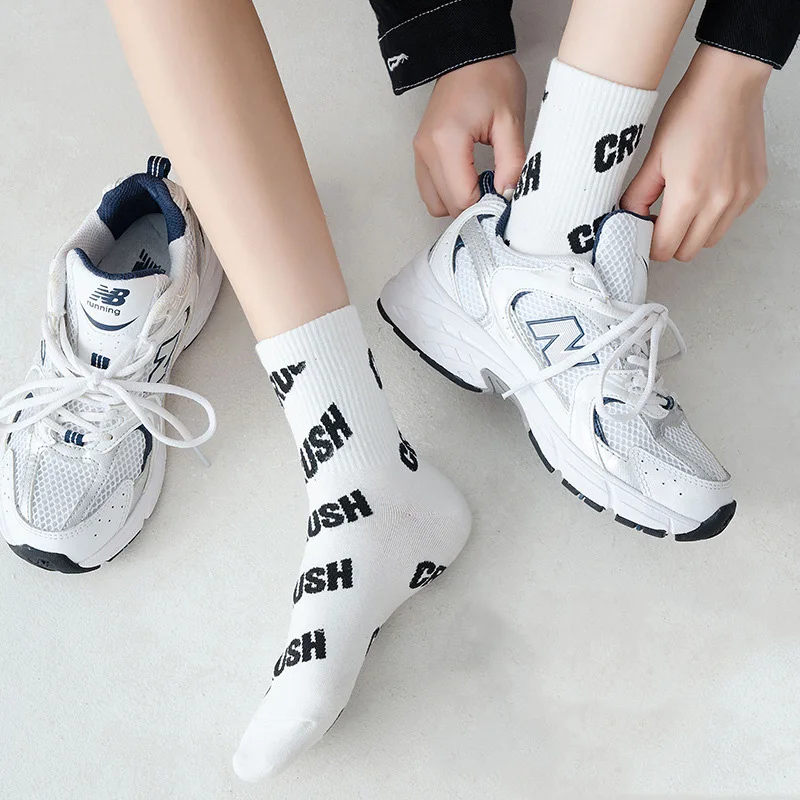 Interesting Socks Women's Spring And Summer Mid-tube Socks Ins Japanese Street Sports Socks Embroidered High Elastic Sweat-absor