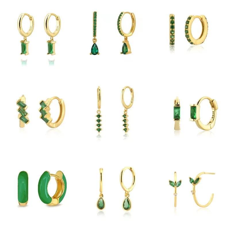 Pendientes de aro pequeños esmaltados con circonita para mujer, aretes colgantes elegantes, accesorios de joyería para fiesta, Color verde, nueva