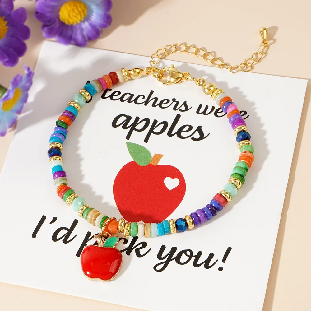 1PC natural stone flat bead multi colored shell spacer apple Christmas bead bracelet, gift exquisite greeting card