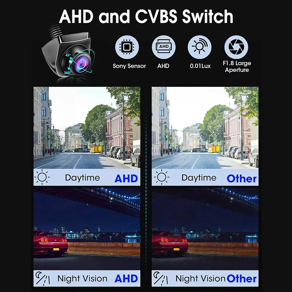 Auto-Rückfahrkamera CVBS AHD 1080P Full HD Rückfahrkamera 170 °   Weitwinkel-Nachtsichtkamera mit Fischaugenobjektiv für das Auto