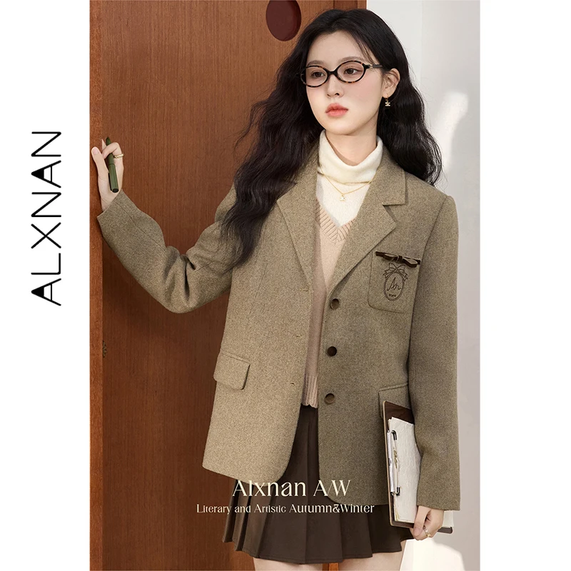 

ALXNAN женский шерстяной пиджак цвета хаки в консервативном стиле осень-зима модный теплый короткий пиджак элегантный повседневный женский пиджак L51530