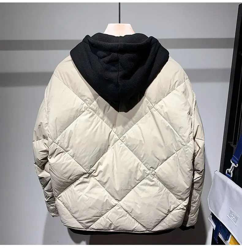 Down Jacket Men Trendy Fake Two-piece Hooded Loose Jacket Zipper Casual Cotton Coat