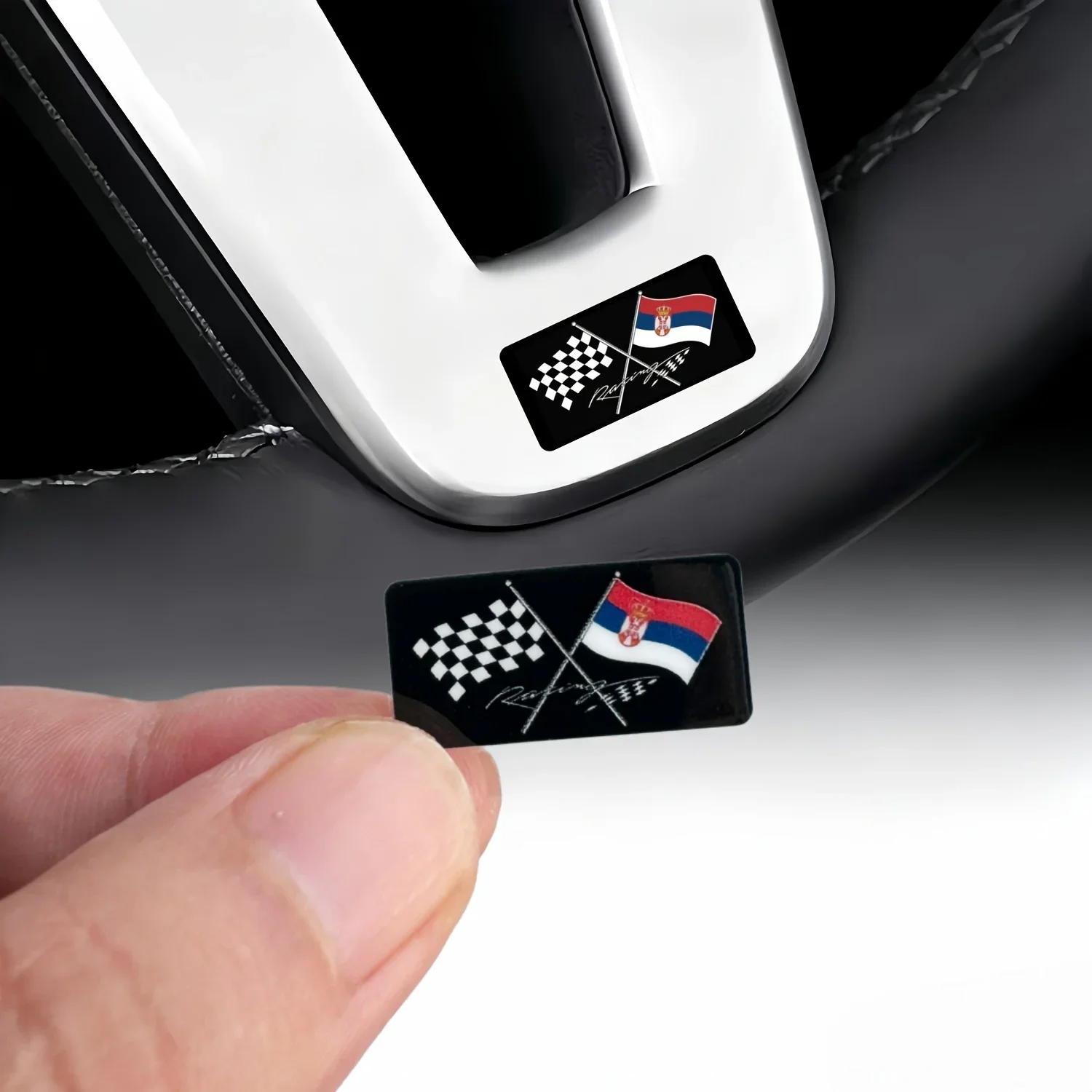 2Pcs 2D Flat Racing Serbia Checkered Cross Flag Vinyl Decals Waterproof Stickers For Car Truck Motorcycle Helmet Decor