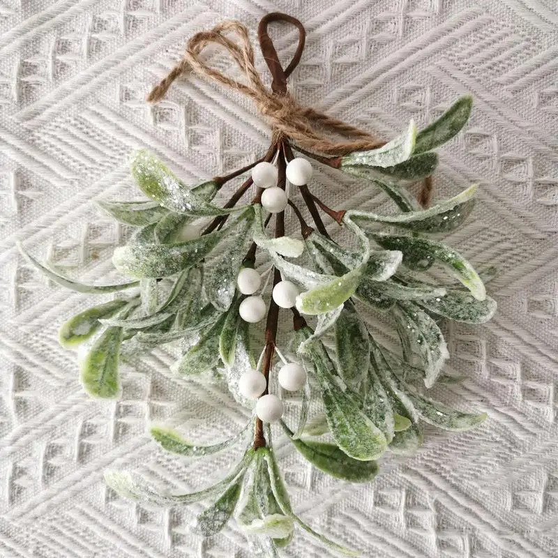 Frosted Artificial Mistletoe Fake Sprigs Bunches Stems Festive Fake Flowers Durable Christmas Decoration For Home Winter Indoor