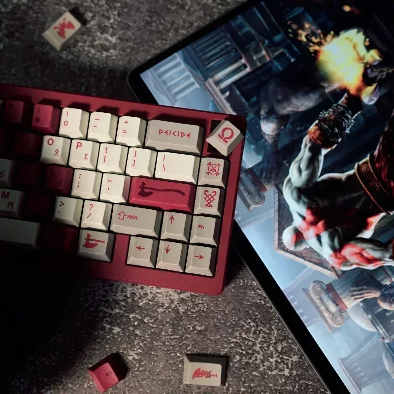 God of War Theme Keycaps Customized PBT Cherry Profile Keycap Simple Point Keycap for Gaming Rainy75 Mechanical Keyboard Gifts