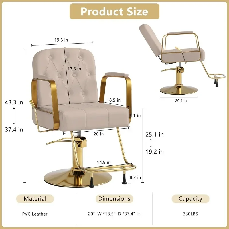 Salon Hair Chair, Height Adjustable Barber Chair, Reclining Barber Chairs, 360 Degree Swivel Shampoo Chair for Salon Barbershop