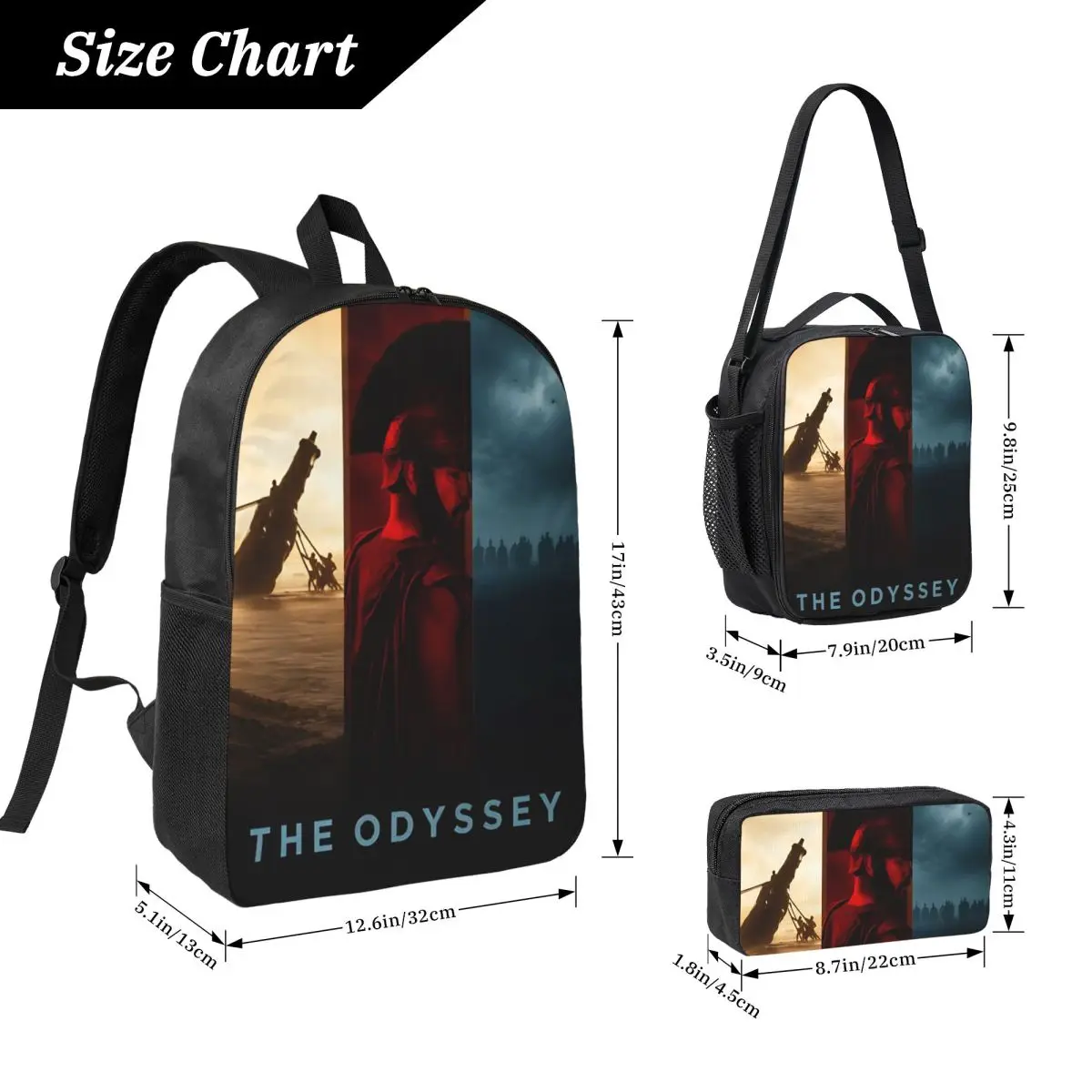 3Pcs The Odysseys Movie 2026 merch Backpack Set for Boy Girl Pen Bags Bookbag Sets with Lunch Box For School Students Daypack