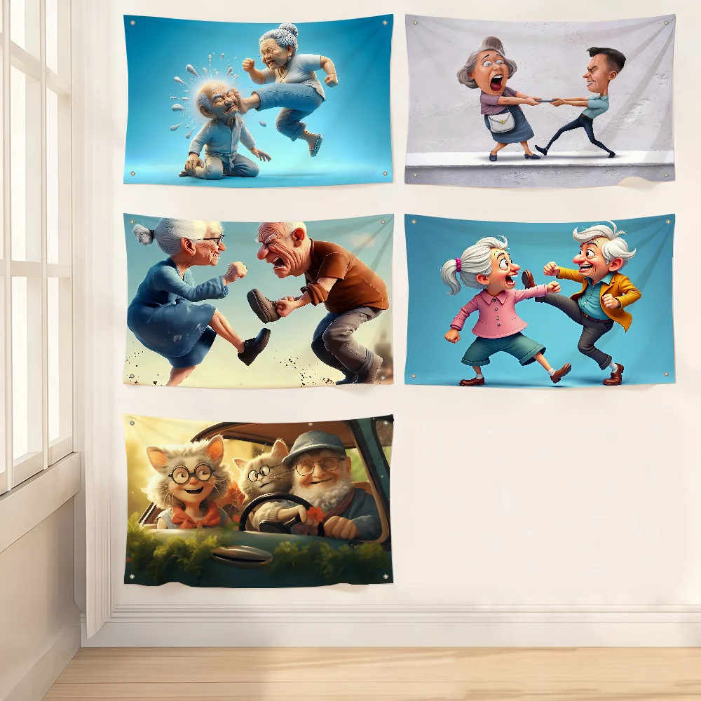 Funny grandma and grandpa flag Art Sci Fi Room Home Decor Wall Mount Home Decor Banner