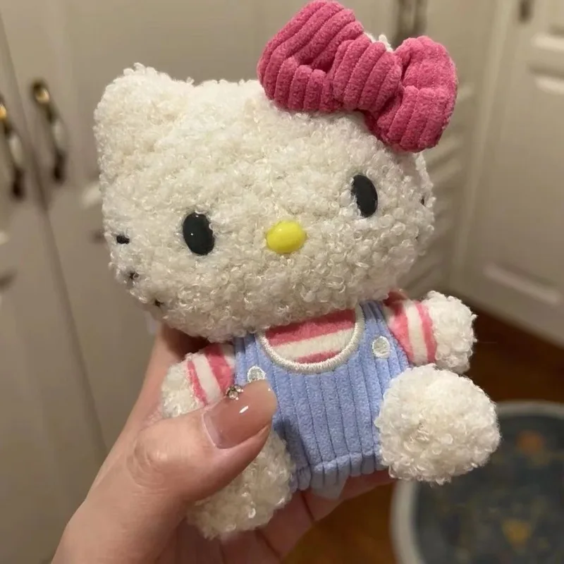 

Saniro Hello Kitty Plush Pendant Cartoon Kt Cat Curly Hair Plushies Doll Schoolbag Backpack Charm Keychain Girls Gifts
