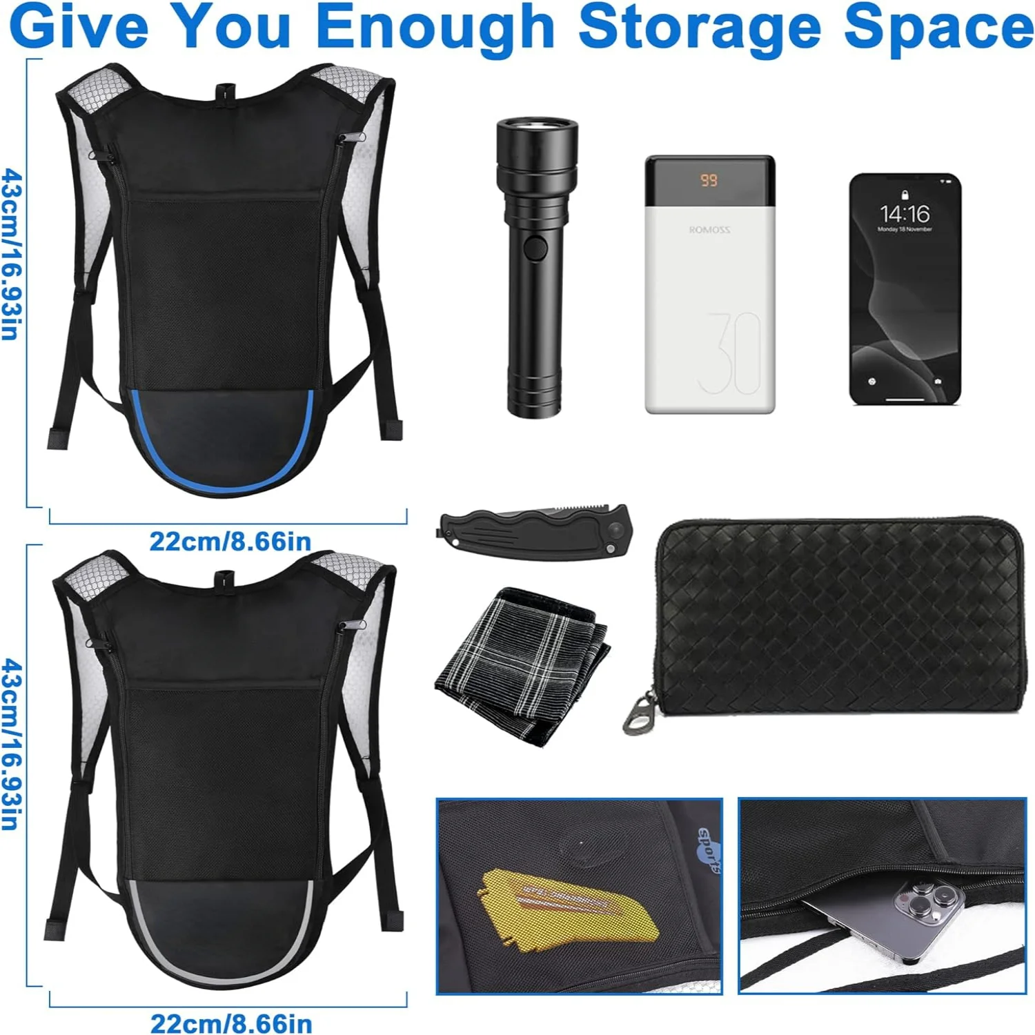 Convenient High-Quality Durable Lightweight Hydration Water Bladder Backpacks - Pack of 2 - Perfect for Running, Festivals, and