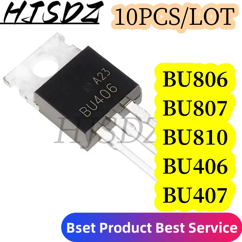 10 unids/lote nuevo BU806 BU807 BU810 BU406 BU407 TO-220 NPN TRANSISTOR de conmutación