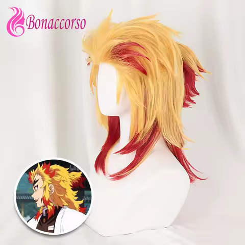 Demon Slayer Rengoku Kyoujurou Cosplay Wig Yellow Red Synthetic Short Curly Wig Anime Coser High Quality Wig Daily Party