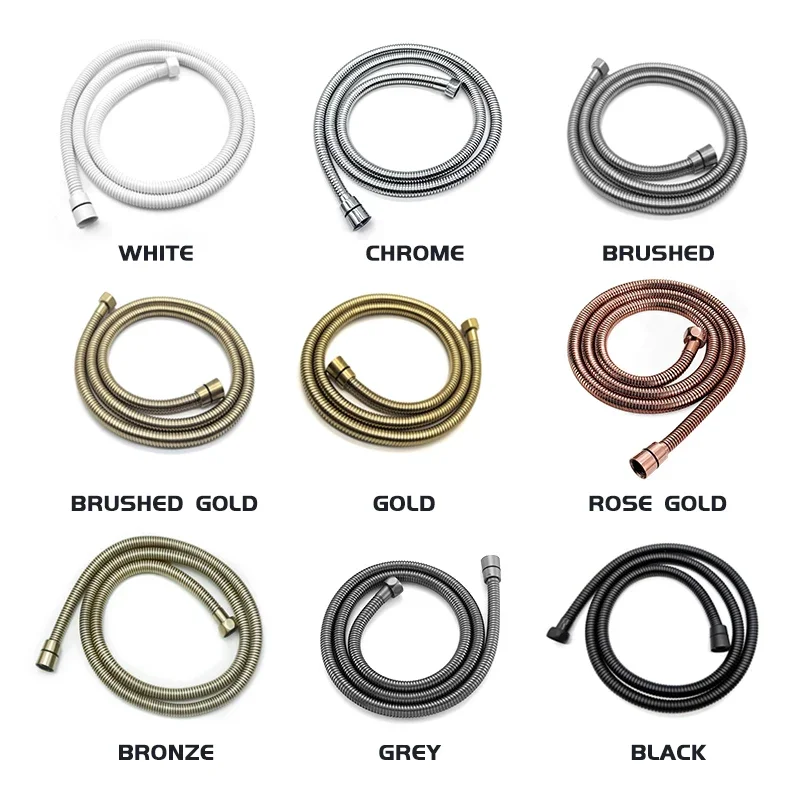 High Quality Black White Shower Hose Bathroom Fitting Stainless Steel Bath Tube 150CM Water Pipe Chrome Burshed Gold Grey Bronze