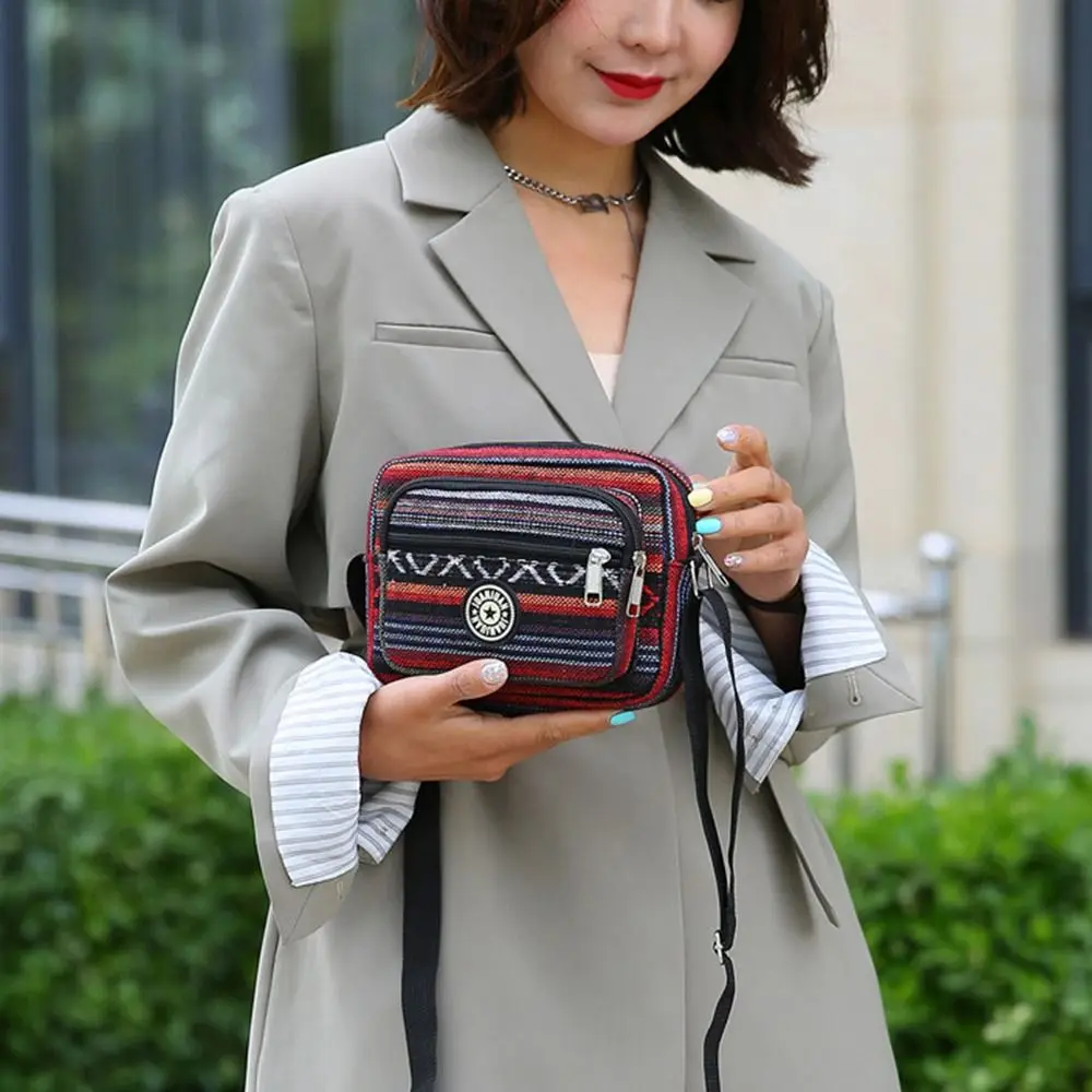 

Повседневная нейлоновая сумка через плечо, классическая многослойная сумка через плечо в полоску с принтом, винтажный студенческий рюкзак на одно плечо