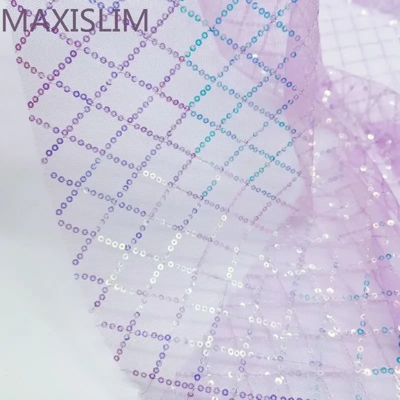 1Yard 3yards 5Yards 3MM Diamond Fancy Sequins Nylon Mesh Fabric Stage Decoration Wedding Dress Fabric Shooting Props Wide:125CM