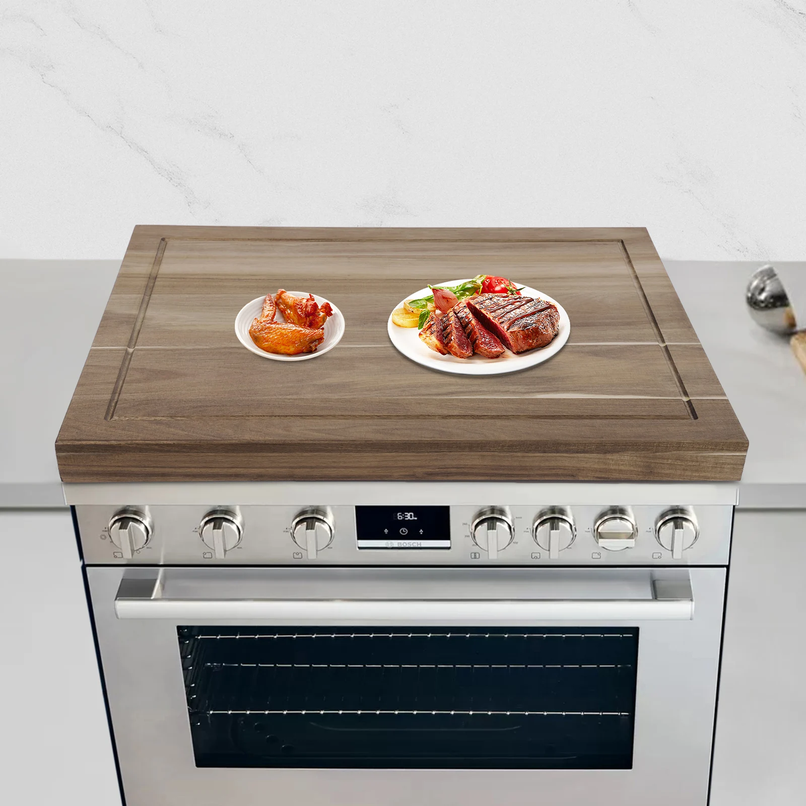 Cubierta para estufa de madera de acacia y protector de mesa de cocina, bandeja de cocina multifuncional grande de 28,7x20,6 pulgadas, estante moderno para encimera de madera