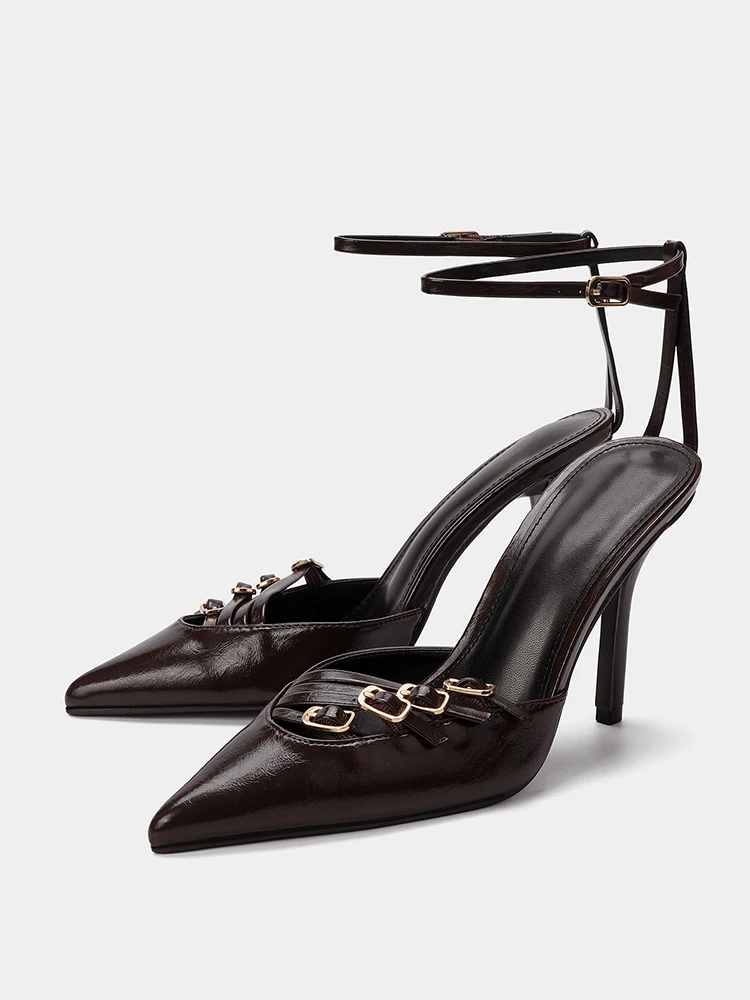 

Women's Sandals 2025 Autumn New Hollow out Buckle Design Pointed Toe High Heel Mule Shoes Fashionable Retro Style Ladies Foot...