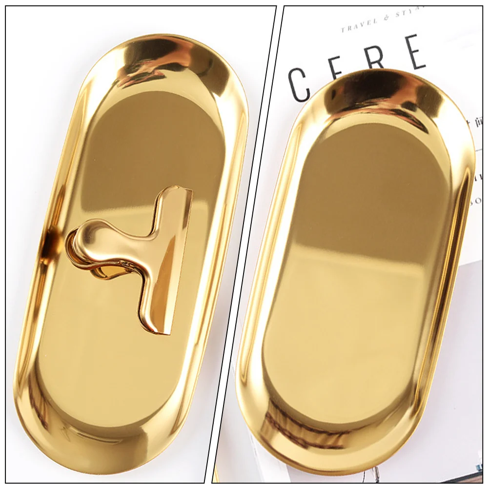 

2pcs Storage Tray Stainless Steel Oval Serving Tray For Home Kitchen Coffee Table Fruit Trays Household Organizer