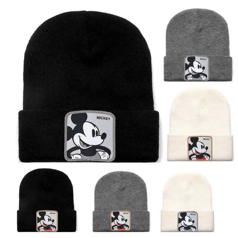 Autumn Winter Anime Cartoon Disney Mickey Warmth Knitted Hat Cute Women Men Outdoor Hip Hop Pullover Hat Ear Protection Beanies