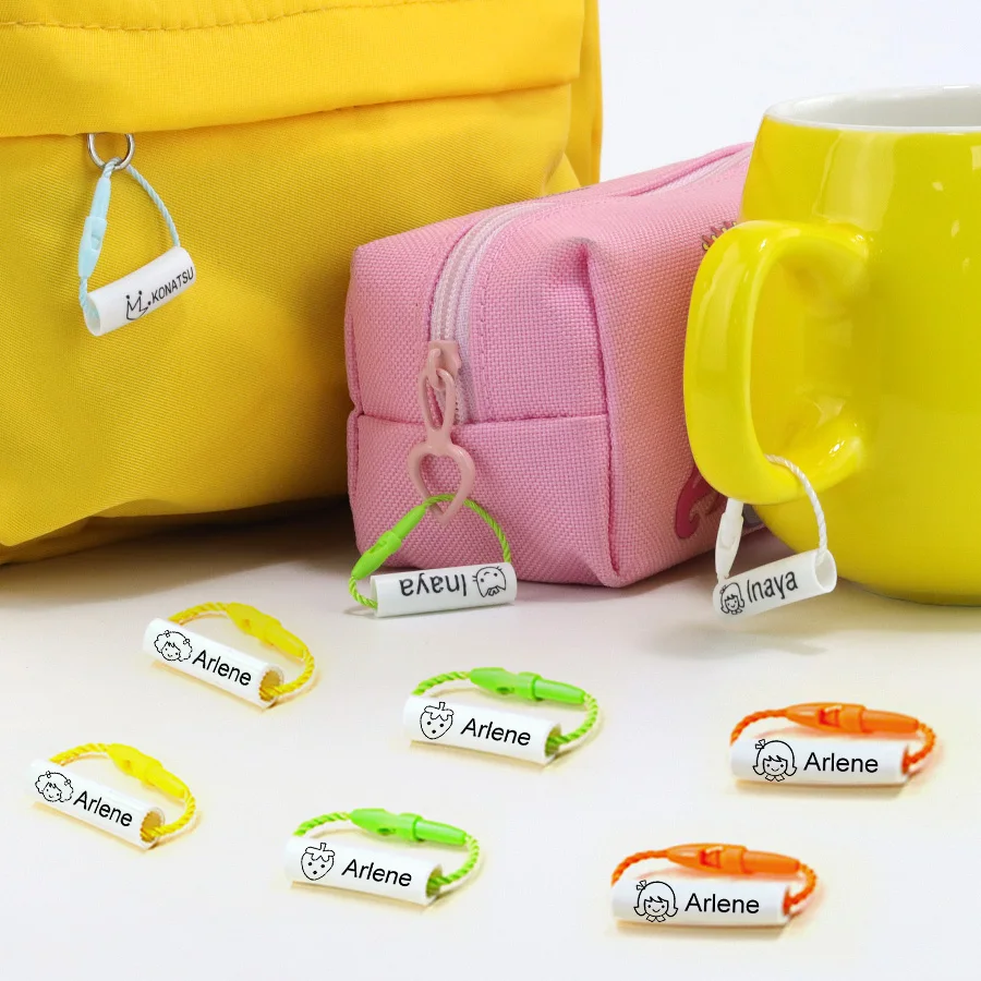 Customized Name Ring Pendant Baby Shoes Schoolbag Cup Clothes Name Stickers Waterproof Hang Tag Rope Baby Name Circle For Kids